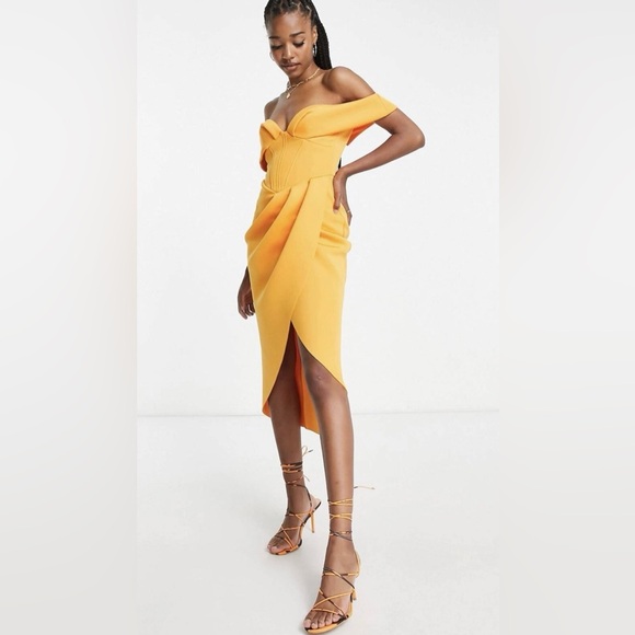 ASOS Dresses & Skirts - ASOS Yellow Draped Midi Dress